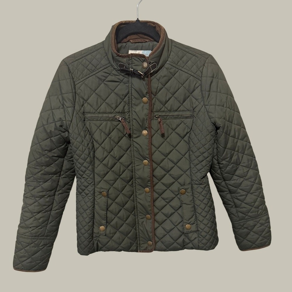 Boden Green Quilted Jacket Ribbed Brown Details Sz 4